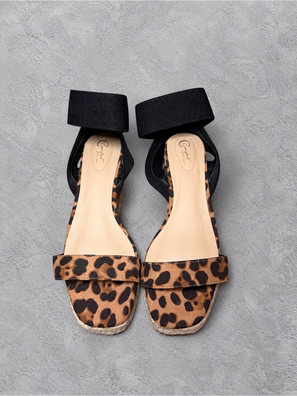 Leopard Print Espadrille Sandals with Black Ankle Strap